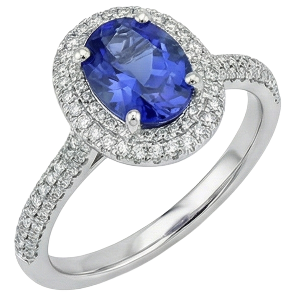 Fede nuziale in oro bianco 14 kt con tanzanite blu con diamanti 10.75 ct