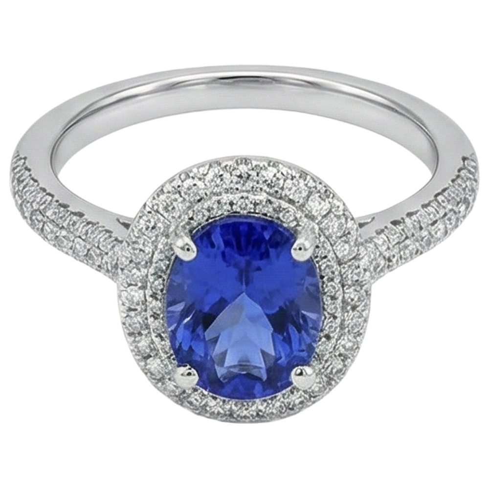 Fede nuziale in oro bianco 14 kt con tanzanite blu con diamanti 10.75 ct