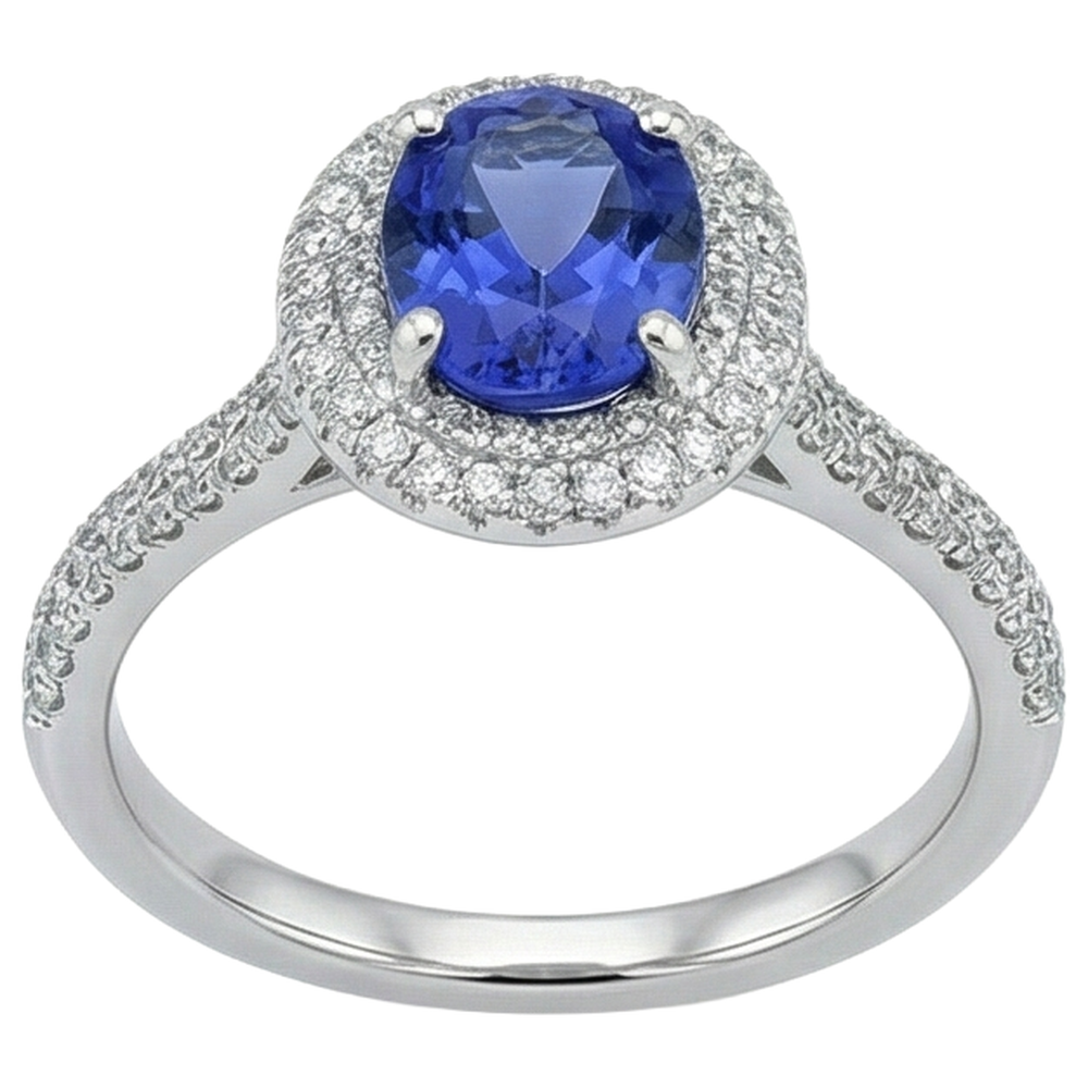 Fede nuziale in oro bianco 14 kt con tanzanite blu con diamanti 10.75 ct