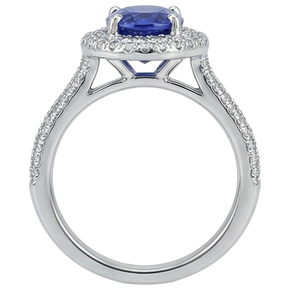 Fede nuziale in oro bianco 14 kt con tanzanite blu con diamanti 10.75 ct