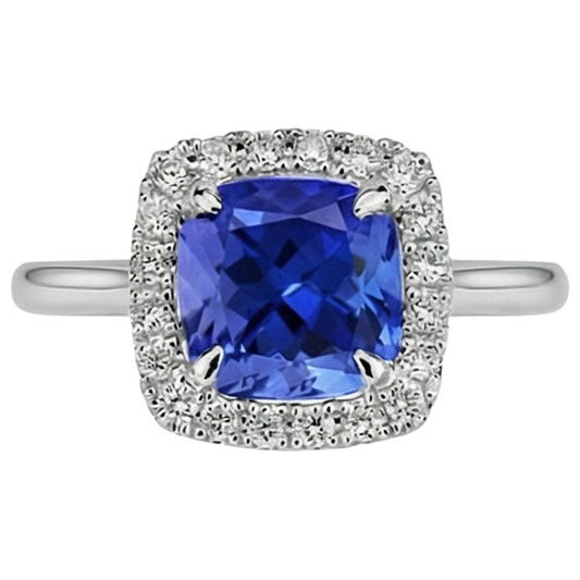 Fede nuziale in oro bianco 14 kt con tanzanite e diamanti 7.75 ct