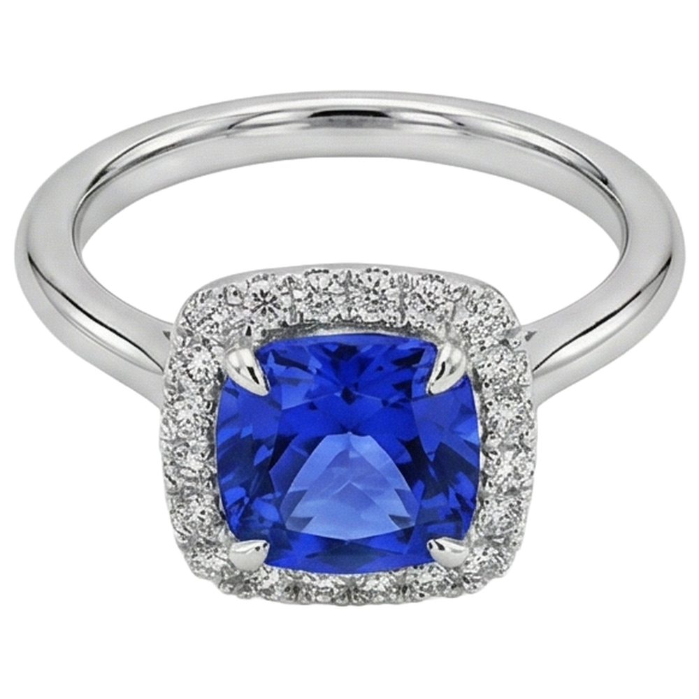 Fede nuziale in oro bianco 14 kt con tanzanite e diamanti 7.75 ct