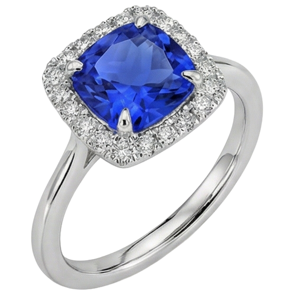 Fede nuziale in oro bianco 14 kt con tanzanite e diamanti 7.75 ct