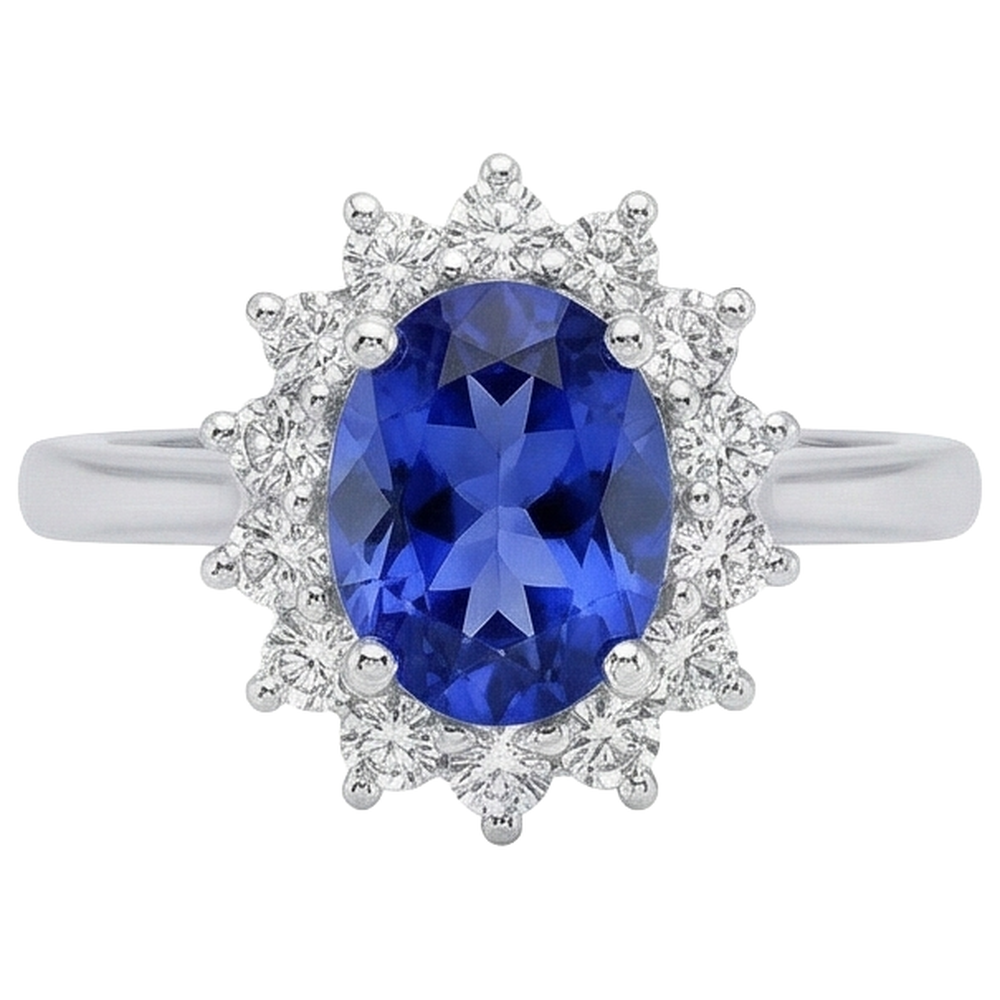 Fede nuziale in oro bianco 14 kt con tanzanite naturale e diamanti da 5.60 ct