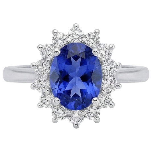 Fede nuziale in oro bianco 14 kt con tanzanite naturale e diamanti da 5.60 ct