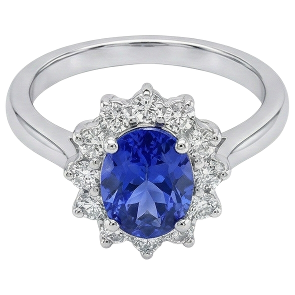 Fede nuziale in oro bianco 14 kt con tanzanite naturale e diamanti da 5.60 ct
