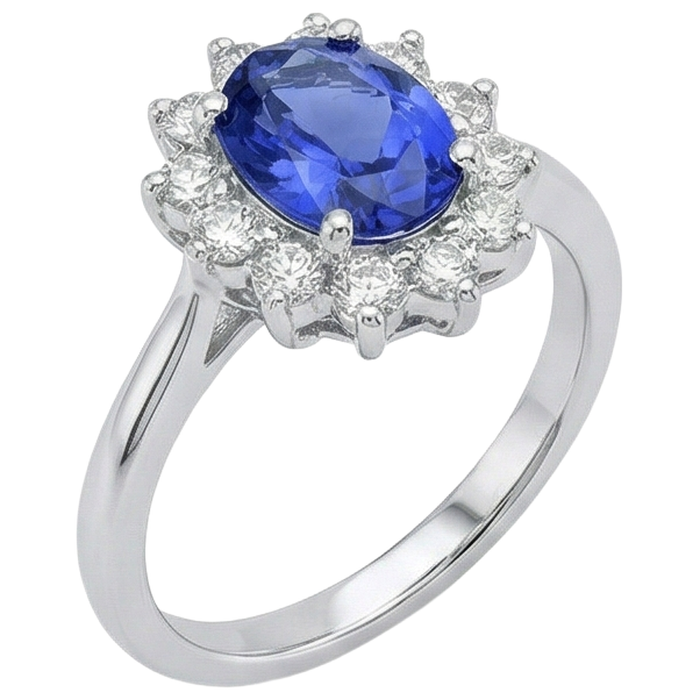 Fede nuziale in oro bianco 14 kt con tanzanite naturale e diamanti da 5.60 ct