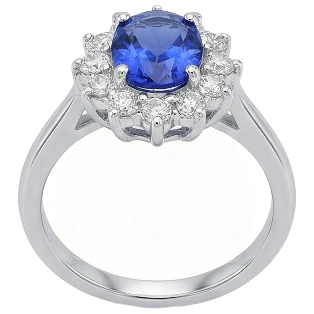 Fede nuziale in oro bianco 14 kt con tanzanite naturale e diamanti da 5.60 ct