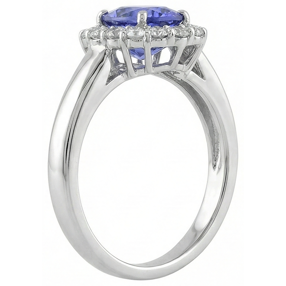 Fede nuziale in oro bianco 14 kt con tanzanite ovale da 7.50 ct con diamanti
