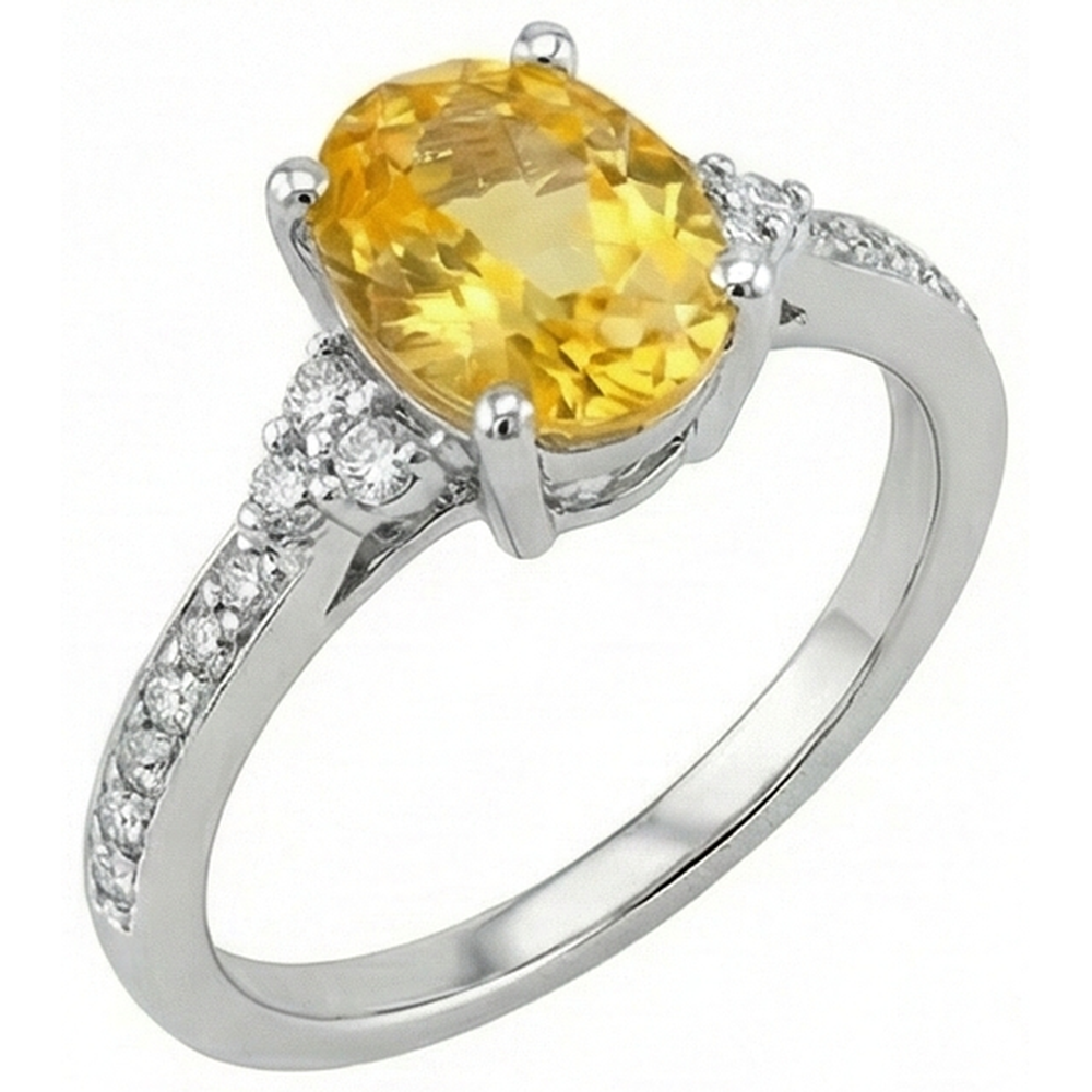 Fede nuziale in oro bianco 14 kt con zaffiro giallo e diamanti da 3.50 ct