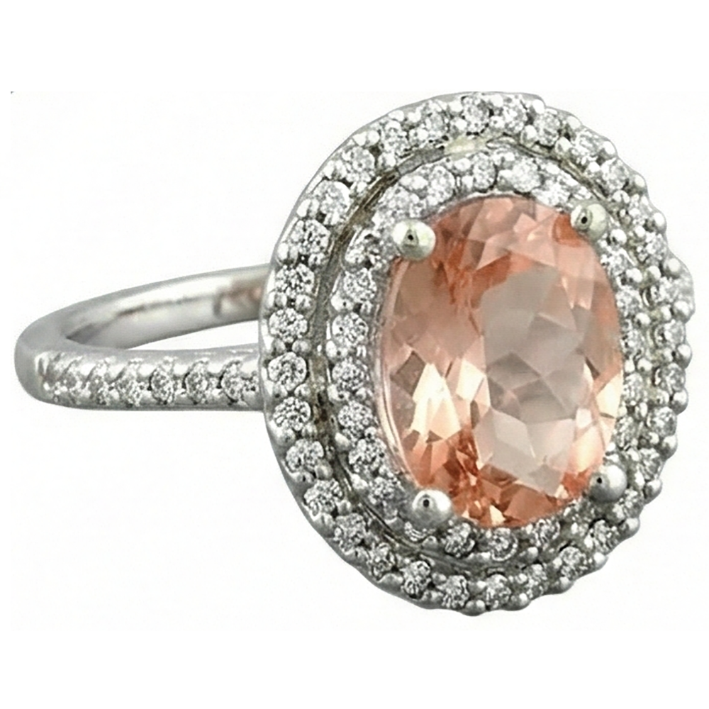 vero round morganite 10.70carati fede eternity dettaglio ravvicinato
