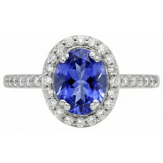 Fede nuziale in oro bianco 14K 3.10 carati con tanzanite e diamanti Novità