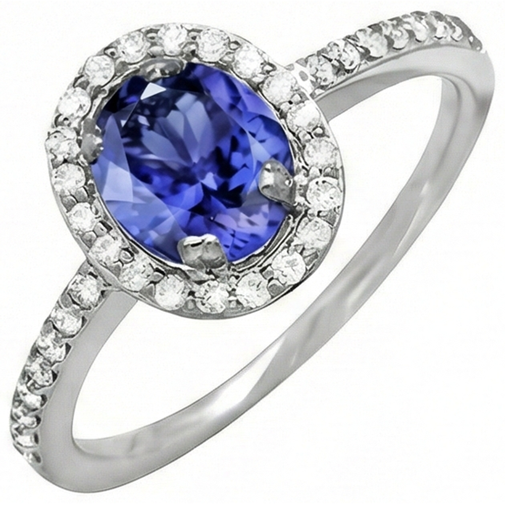 Fede nuziale in oro bianco 14K 3.10 carati con tanzanite e diamanti Novità