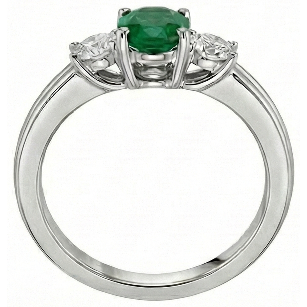 Fede nuziale in oro bianco 14K . con 3 pietre di Verde smeraldo e diamanti 3.50 carati