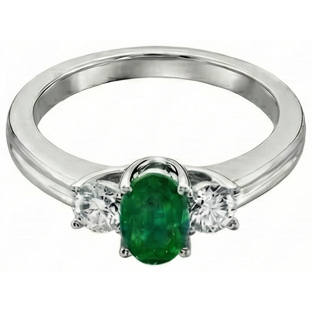Fede nuziale in oro bianco 14K . con 3 pietre di Verde smeraldo e diamanti 3.50 carati
