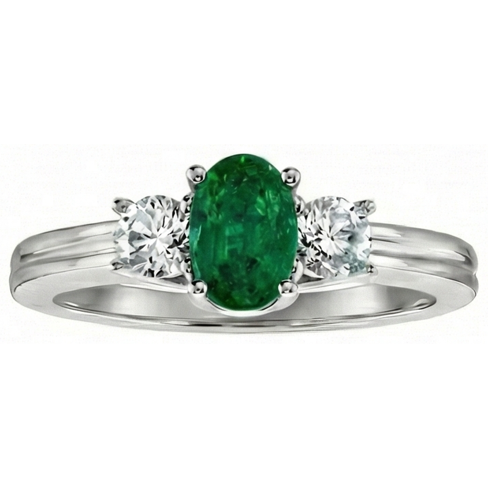 Fede nuziale in oro bianco 14K . con 3 pietre di Verde smeraldo e diamanti 3.50 carati