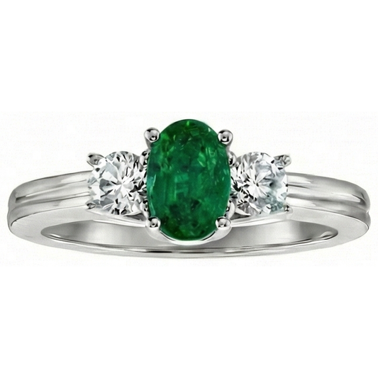 Fede nuziale in oro bianco 14K . con 3 pietre di Verde smeraldo e diamanti 3.50 carati