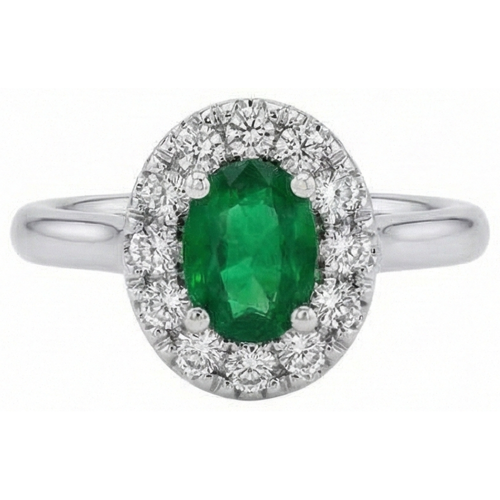 Fede nuziale in oro bianco 14K . con Verde smeraldo e diamanti da 5.90 carati