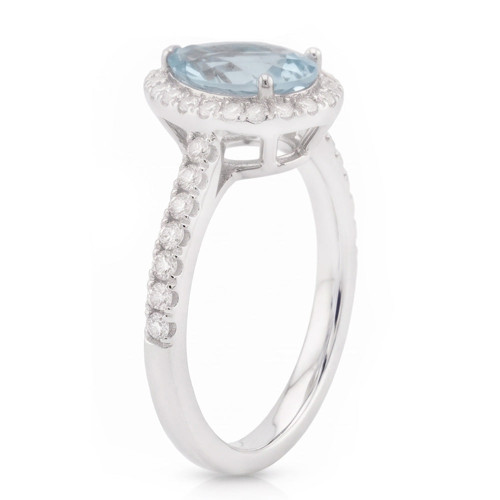Fede nuziale in oro bianco 14K con acquamarina e diamanti a forma di pera 14 Ct