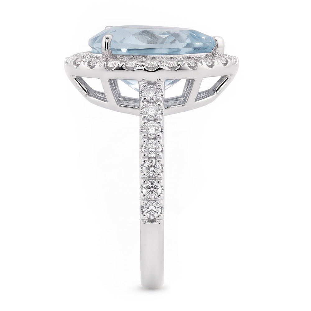 Fede nuziale in oro bianco 14K con acquamarina e diamanti a forma di pera 14 Ct
