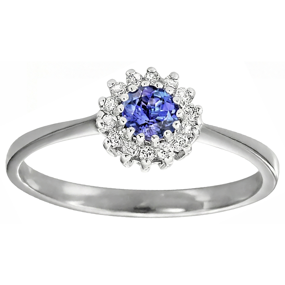 Fede nuziale in oro bianco 14K con diamanti e tanzanite da 1.65 ct