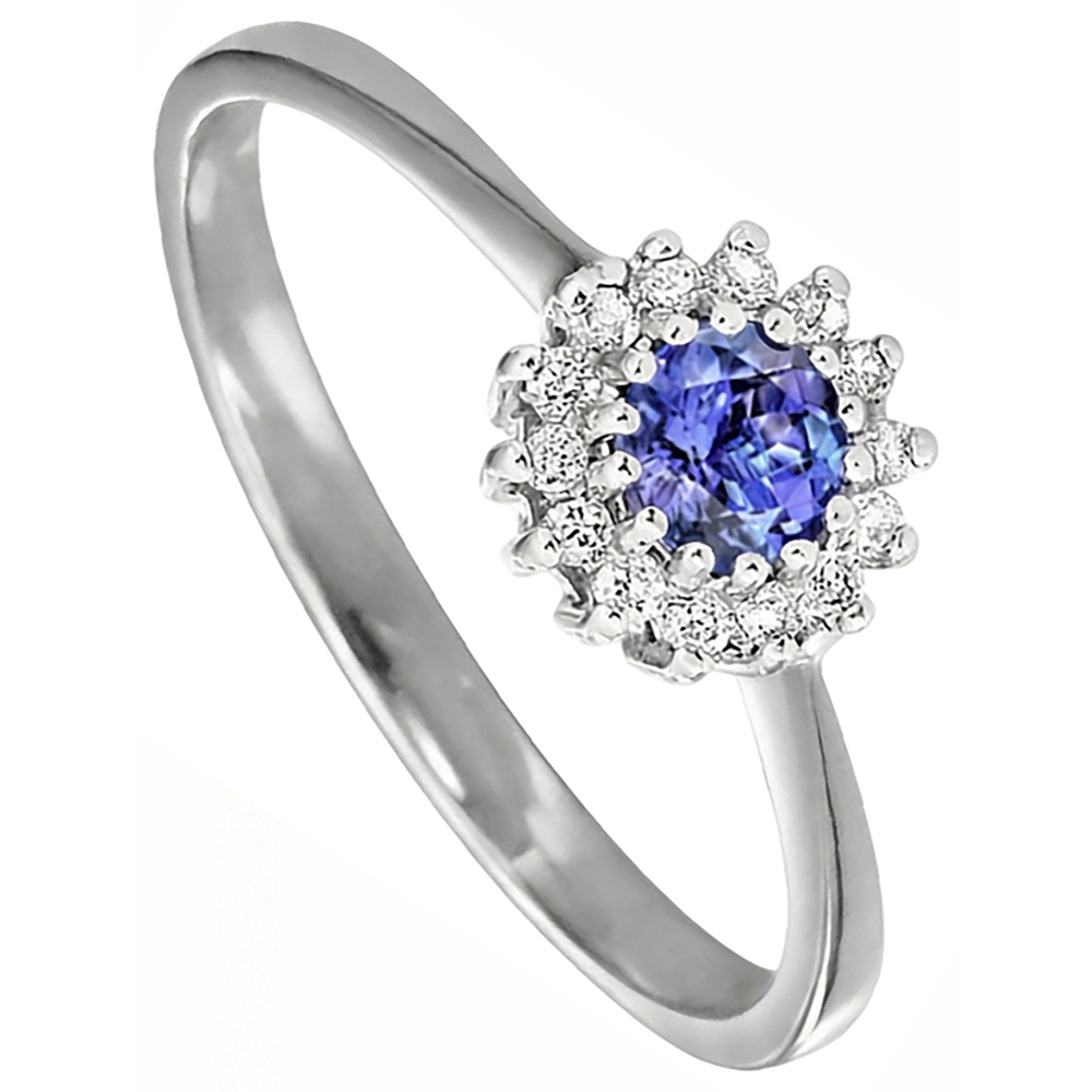 Fede nuziale in oro bianco 14K con diamanti e tanzanite da 1.65 ct