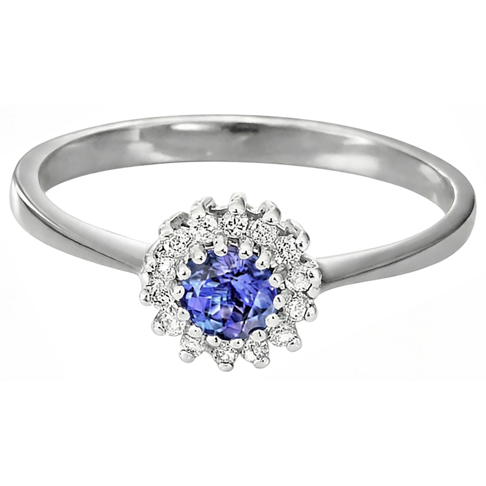 Fede nuziale in oro bianco 14K con diamanti e tanzanite da 1.65 ct