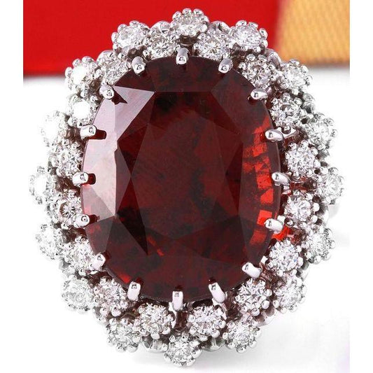 Fede nuziale in oro bianco 14 carati con granato di hessonite e diamanti da 21.75 ct - harrychadent.it