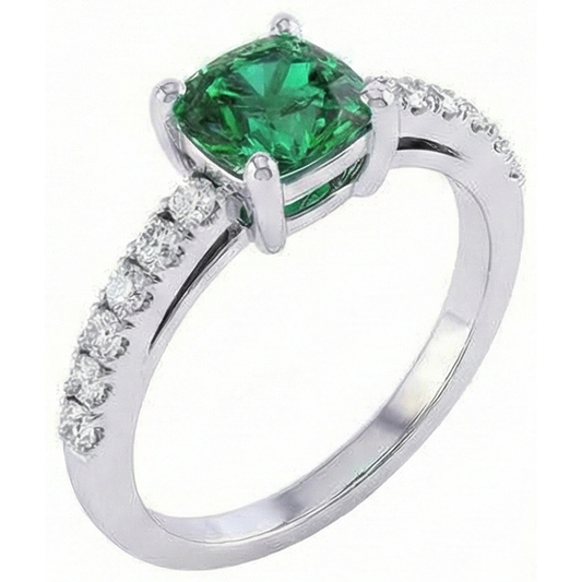 Fede nuziale in oro bianco 14K con smeraldo verde da 3,2 ct e diamante