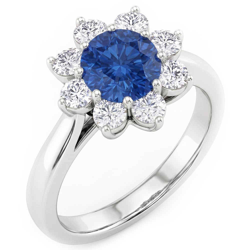 Fede nuziale in oro bianco 14K con zaffiro e diamanti a taglio rotondo da 2.45 ct