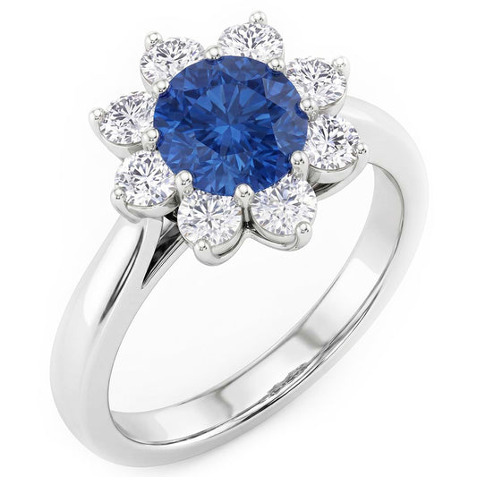 Fede nuziale in oro bianco 14K con zaffiro e diamanti a taglio rotondo da 2.45 ct