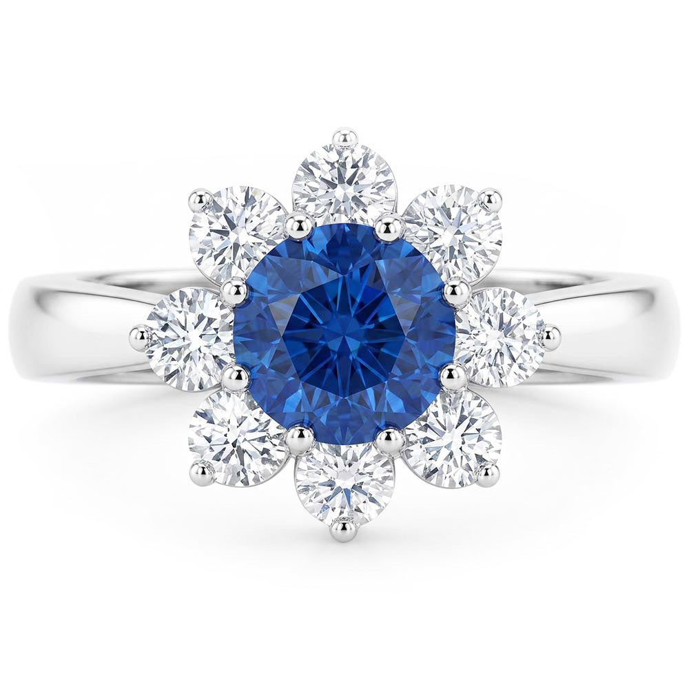 Fede nuziale in oro bianco 14K con zaffiro e diamanti a taglio rotondo da 2.45 ct