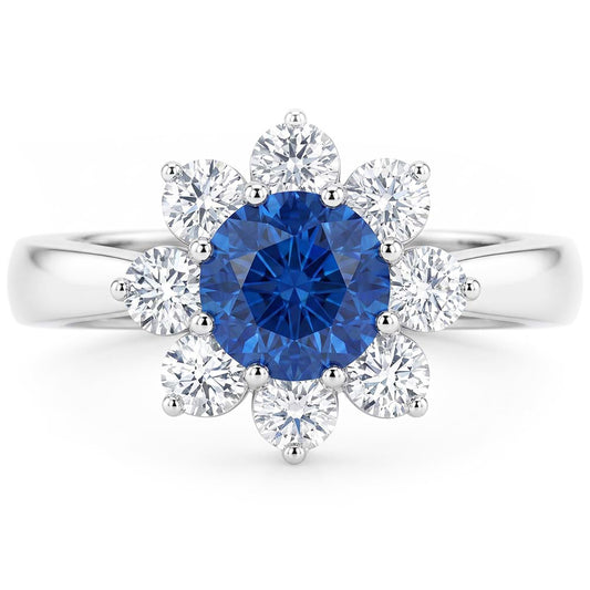 Fede nuziale in oro bianco 14K con zaffiro e diamanti a taglio rotondo da 2.45 ct