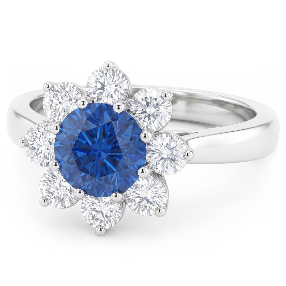 Fede nuziale in oro bianco 14K con zaffiro e diamanti a taglio rotondo da 2.45 ct