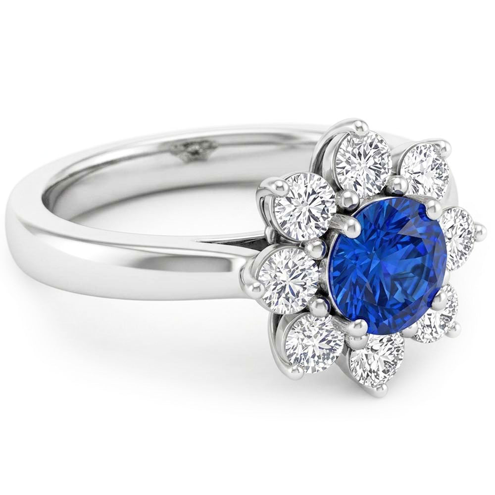 Fede nuziale in oro bianco 14K con zaffiro e diamanti a taglio rotondo da 2.45 ct