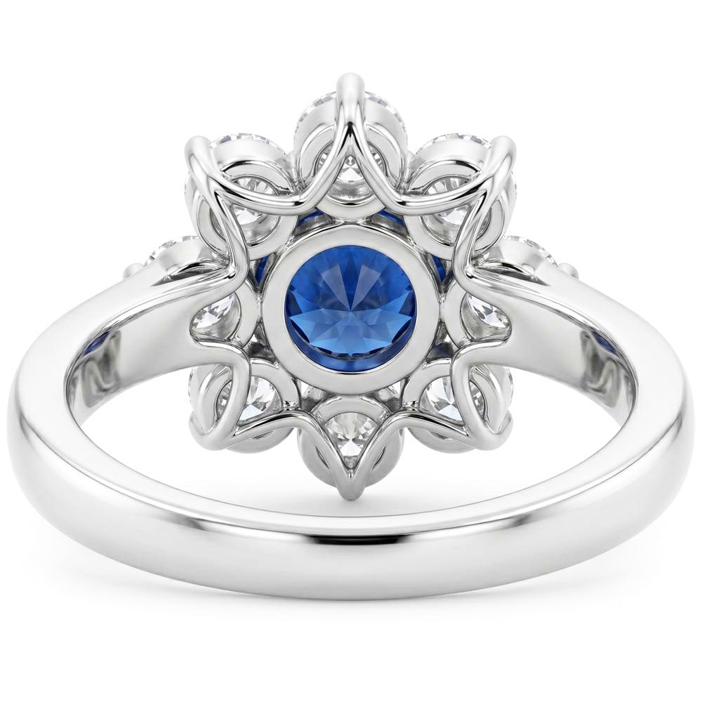 Fede nuziale in oro bianco 14K con zaffiro e diamanti a taglio rotondo da 2.45 ct