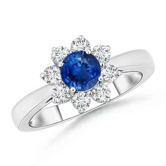 Fede nuziale in oro bianco 14 kt con zaffiro e diamanti a taglio rotondo da 2.45 ct - harrychadent.it