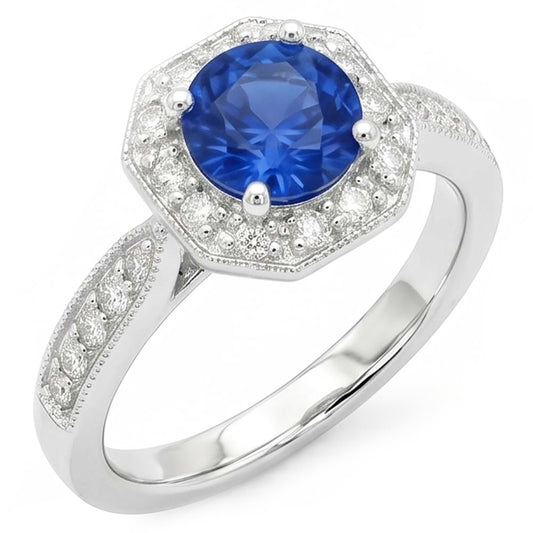 Fede nuziale in oro bianco 14K con zaffiro e diamanti da 1,50 ct