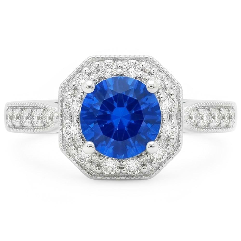Fede nuziale in oro bianco 14K con zaffiro e diamanti da 1,50 ct