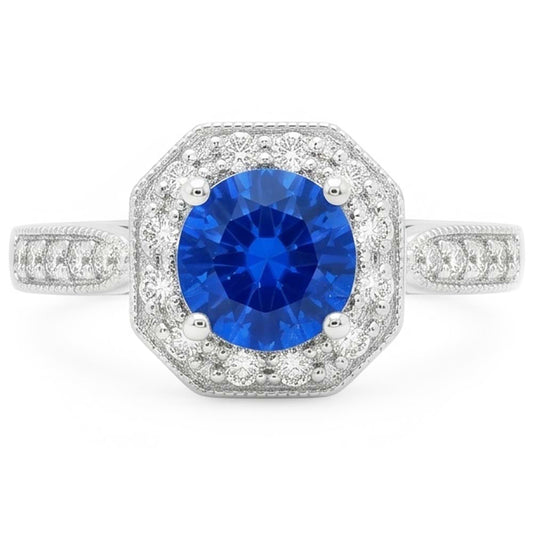Fede nuziale in oro bianco 14K con zaffiro e diamanti da 1,50 ct