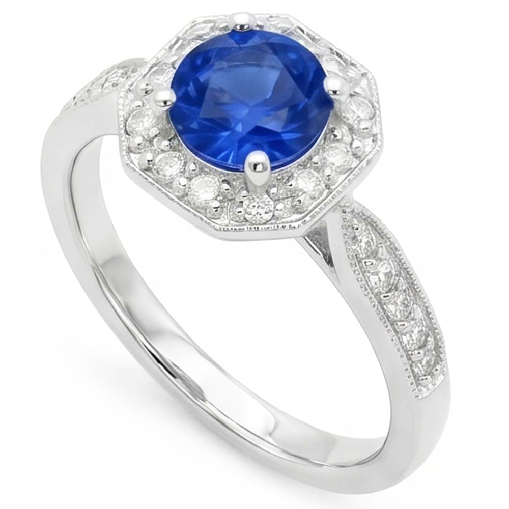 Fede nuziale in oro bianco 14K con zaffiro e diamanti da 1,50 ct