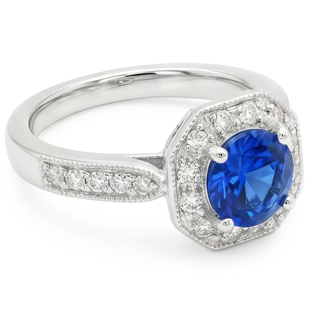 Fede nuziale in oro bianco 14K con zaffiro e diamanti da 1,50 ct