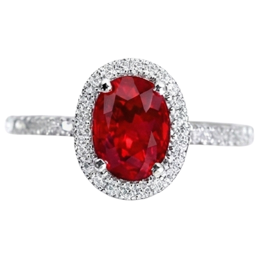 Fede nuziale in oro bianco 14k con diamanti e rubino rosso aureo da 3.65 ct