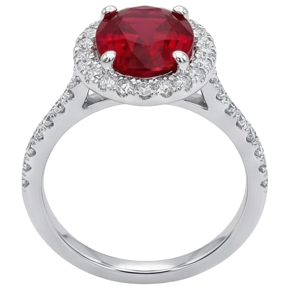 Fede nuziale in oro bianco 14k con diamanti e rubino rosso aureo da 3.65 ct