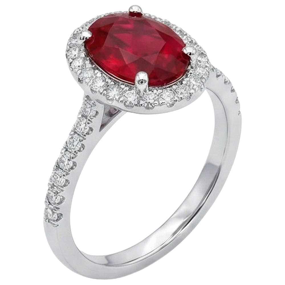 Fede nuziale in oro bianco 14k con diamanti e rubino rosso aureo da 3.65 ct