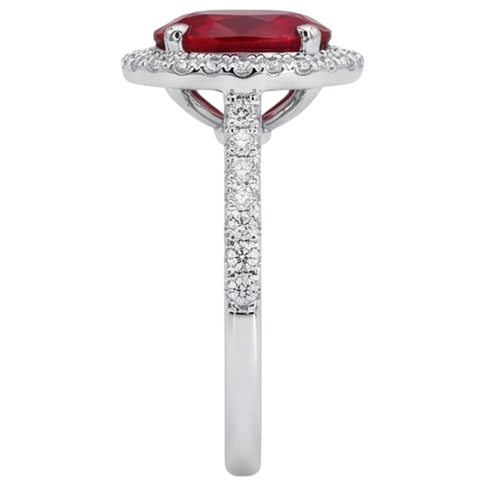 Fede nuziale in oro bianco 14k con diamanti e rubino rosso aureo da 3.65 ct