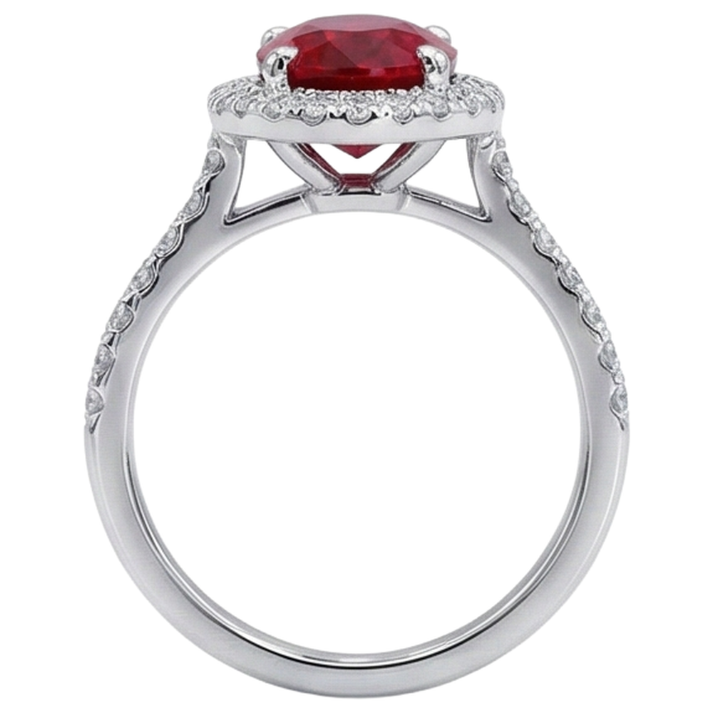Fede nuziale in oro bianco 14k con diamanti e rubino rosso aureo da 3.65 ct