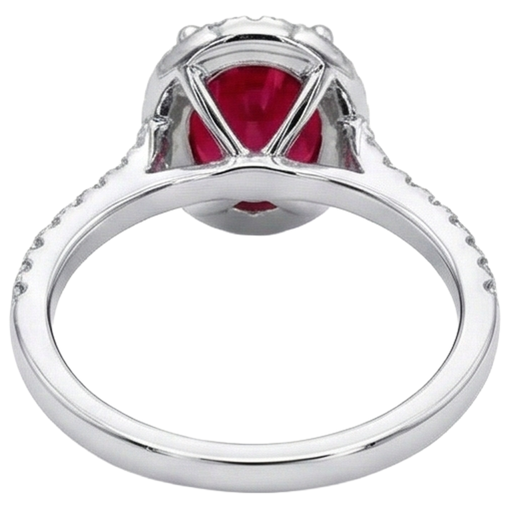 Fede nuziale in oro bianco 14k con diamanti e rubino rosso aureo da 3.65 ct