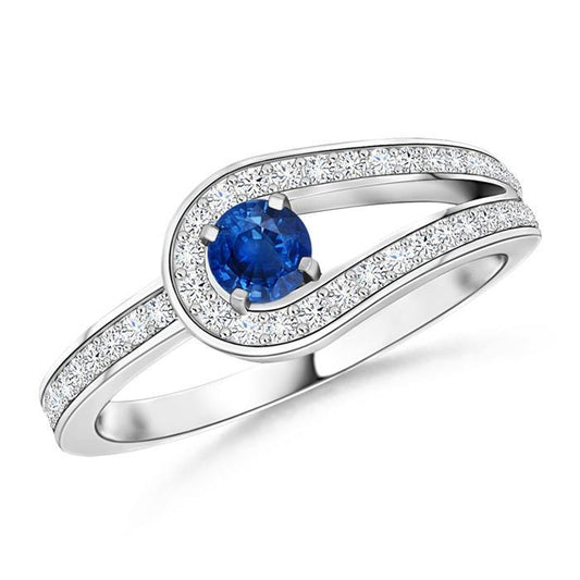 Fede nuziale in oro bianco 14 carati con diamanti e zaffiro di Ceylon da 3.40 ct - harrychadent.it