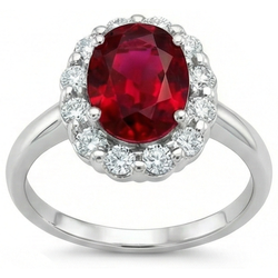 Fede nuziale in oro bianco 14k con rubino rosso con diamanti da 4.25 ct